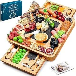 Stylish cheese board and knife set displayed on a dining table