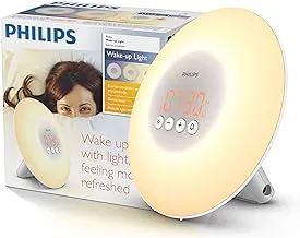 Energizing morning light from Philips alarm clock on a bedside table