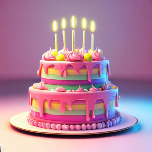 A close-up of a beautifully decorated birthday cake with candles