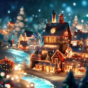 Whimsical Christmas village with a train and moving parts, bringing the scene to life.