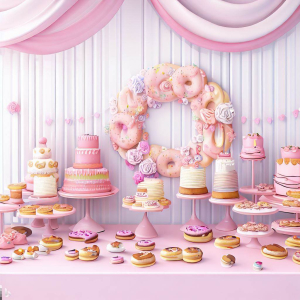 A creative dessert table with a donut wall for a baby shower