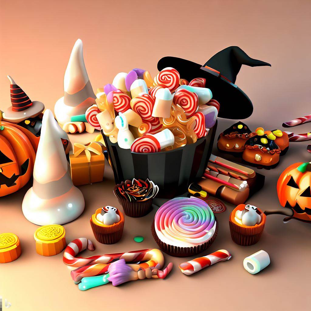 Assorted Halloween candies and treats in festive packaging