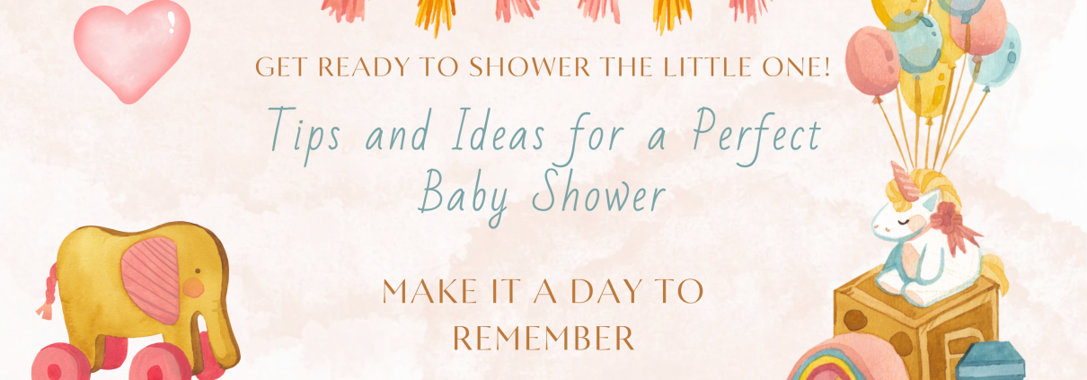 baby shower guide banner Colorful banner with text welcoming readers to the ultimate guide for planning a perfect baby shower, featuring tips, ideas, and expert advice for a memorable event.
