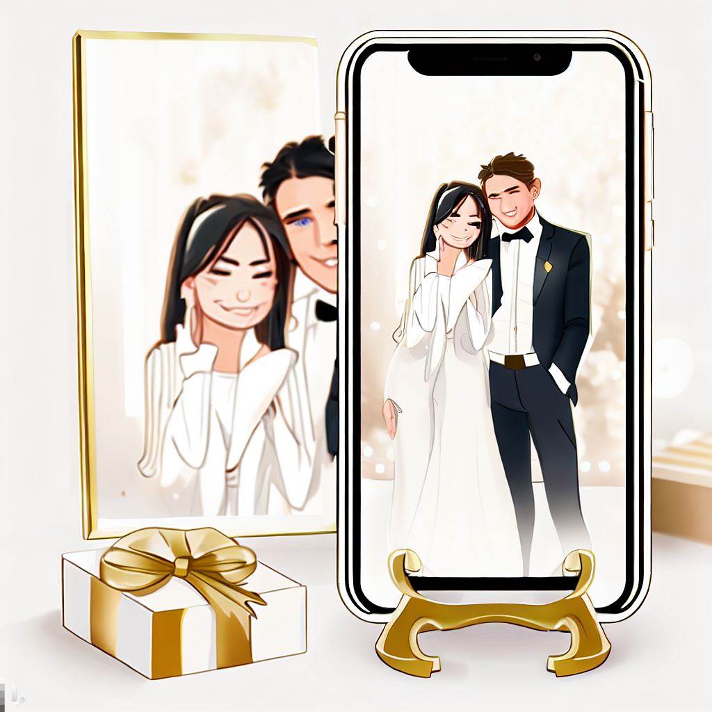 Personalized anniversary gift for husband with custom-made phone stand and couple's photo
